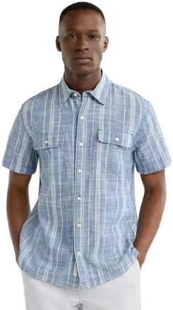 Free Assembly Men's Striped Cotton Button Front Shirt with Short Sleeves
