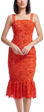 Dress the Population Desiree Floral Lace Flounce-Hem Midi Dress