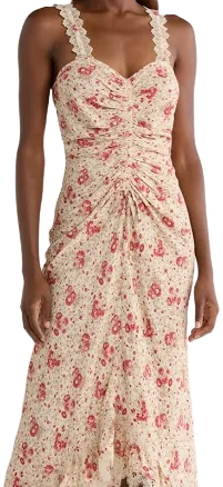 Cinq A Sept Stevie Ruched Lace Trim Cocktail Dress