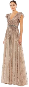 Mac Duggal Women's Sequined Wrap Over Ruffled Cap Sleeve Gown