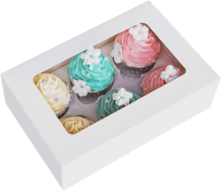ONE MORE Cupcake Boxes with Inserts 6 Holders,9.5x6.3x3inch Large White Standard Bakery Boxes with Window Food Grade Cake Carrier Container for Muffins,Gift Treat Box Bulk,Pack of 15