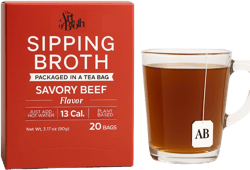 The Art of Broth Beef Broth, Savory Beef Flavored Sipping Broth Bag, 20 Bags. Keto, Non-GMO, Plant Based, Vegan Broth, Gluten-Free, Kosher, Vegetable Broth. The Healthier Hot Beverage Packaged in a Tea Bag Beef 1 Count (Pack of 20)