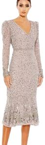 Mac Duggal Women's Sequin Gown with Embellished Hemline and Belt