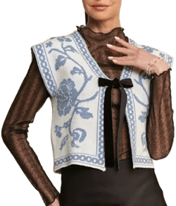 Floral Jacquard Tie Front Vest Jacket
