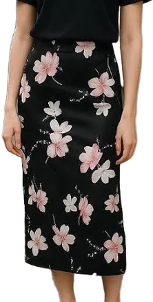 Floral Print Satin Pencil Skirt