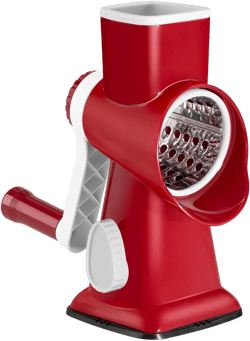 Rotary Cheese Grater 4 in 1 Hand Crank Food Grating for Kitchen with Suction & 4 Interchangeable Drums Shredder for Vegetable, Nuts, Chocolate, Ice (red) Red