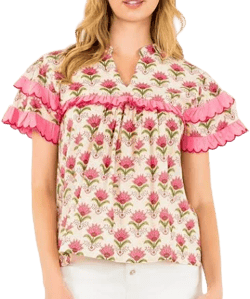 Floral Print Scallop Ruffle Top