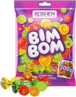 Roshen Bim Bom Hard Candy – Assorted Fruit & Berry Filled Candies, Individually Wrapped, 7.05 oz (200g), Pear, Pineapple, Strawberry, Tutti-Frutti – Kosher & Halal 7.05 oz (1-Pack)