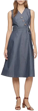 Calvin Klein Women's Stretch V-Neck Wrap A-Line Dress