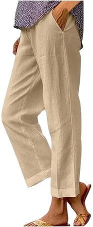Women's Casual Linen Straight Leg Pants with Pockets
