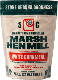 Marsh Hen Mill Stone Ground White Cornmeal | Heirloom Corn Flour | All Purpose Flour For Baking & Cooking | Versatile & Consistent Results | Grown on Family Farm | Organic Cornmeal | 24 Oz Pack