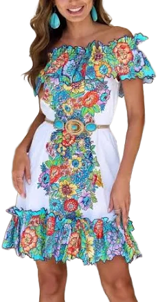 Boston Proper Off The Shoulder Floral Print A-Line Dress