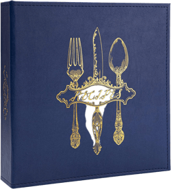 COFICE Recipe Binder – 8.5x11 3 Ring Blank Family Recipe Book Binder Kit to Write in Your Own Recipes with PU Faux Leather Cover and Plastic Sleeves (Navy Blue)