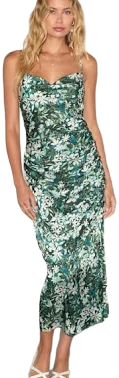Lulus Sleeveless Ruched Floral Midi Dress
