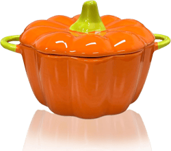 Pumpkin Soup Bowls with Lid, 15 oz Casserole Dish, Dutch Oven for Baking and Serving, Cute Ceramic Ramekins for Halloween Thanksgiving, Oven and Microwave Safe (Orange)