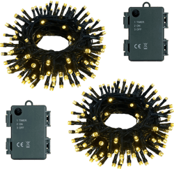 2 Pack 100 LED String Lights Timer, 33Ft Outdoor Christmas String Lights Warm White Waterproof Lights for Xmas Tree Wreath Garland Holiday Party Indoor Home Decoration
