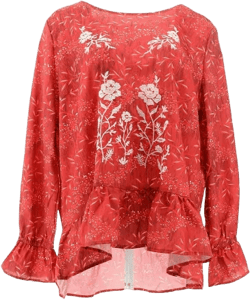 Women's Red Ruffle Blouse Top