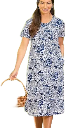 Pretty Blossoms Cotton Knit A-Line Dress