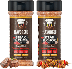 Steak & Chop Rub Seasoning Mix, 2 Bottles by Flavor God - Premium All Natural & Healthy Spice Blend for Beef, & Pork - Kosher, Zero Carbs, Gluten-Free & Vegan - Great Flavor Spices and Seasoning Gift Steak & Chop Pack of 2