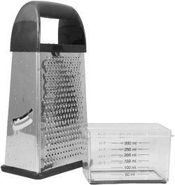 Cheese Grater with Handle, 4 Sides, Stainless Steel, Kitchen Box Grater with Detachable Storage Container, Dishwasher Safe - Black, Perfect Grater for Parmesan Cheese, Vegetables, Ginger and More.