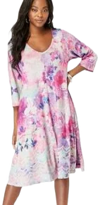 Roaman's Women's Plus Size Printed V-Neck Dress