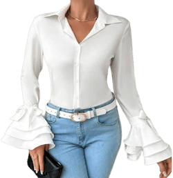 Classic Elegant Ruffle Sleeve Button Down Shirt