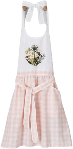 Sur La Table Pink Floral Embroidered Vintage-Inspired Kitchen Apron