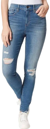 FRAYED Jeans Womens Blue Pocketed Zippered Ankle Skinny Distressed High Waist Jeans 00