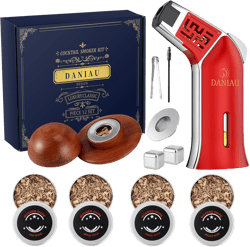 Cocktail Smoker Kit with Torch, 4 Flavors Wood Chips for Whiskey Smoker Kit, Old Fashioned Cocktail Kit Bourbon Drink Smoker Infuser Kit with Reusable Ice Cubes, Gifts for Father's Day