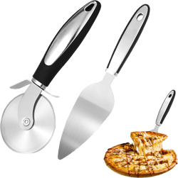 SVNR Classic Pizza Cutter Set, Stainless Steel 8.5" Pizza Cutter Wheel and 10.5" Pie Server Set, 2PCS Pizza Wheel Cutter & Pie Server for Cutting and Serving Pizza