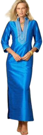 Regine Long Tunic Dress with Gold Embroidery