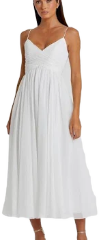 Tea-Length Wedding Guest Dress with A-Line Skirt White / Small