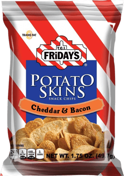 TGI Fridays Cheddar and Bacon Potato Skins - 1.75 oz. bag, 55 per case Cheddar Cheese 1.75 Ounce (Pack of 55)