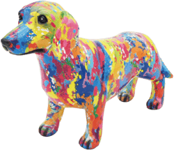 Large 40cm SPLASH ART colourful Dachshund ornament figurine, Sausage Dog lover gift