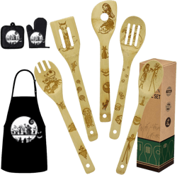 Christmas Gift for Mom Women Nightmare Halloween Kitchen Decorations Cooking Utensils Set - Wooden Cooking Spoons with Apron Oven Mitt Potholder, Women Mother's Day Birthday Gift