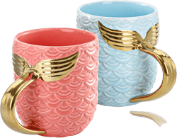 Youeon 2 Pack 15 Oz Mermaid Mugs with Gold Tail Handle, Cute Coffee Mugs with Gift Box, Ceramic Mug Set, Big Tea Cup, Mermaid Gift for Women, Men, Birthday, Valentine, Wedding Solid Color
