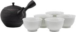 Japanese Tea Set - 北龍 Hokuryu - Matsugawa Kokudei Tokoname-yaki Teapot with 5 Porcelain Teacups