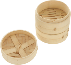 Cabilock Bamboo Dim Sum Dumpling Bao Bun Chinese Food Steamers Handmade Bamboo Dumpling Basket with Lid for Rice Vegetables Meat Fish 10cm 11X11X10CM Log Color