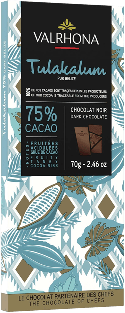 VALRHONA Premium Dark Chocolate TULAKALUM 75% Cacao Tasting Bars-Single Origin Belize Gourmet French Chocolate Perfect for Baking & Frostings, Cookies, Cakes, & Brownies. Kosher, 70g (Pack of 1)