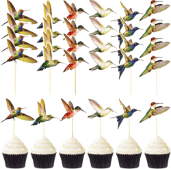 24 Pieces Hummingbird Cupcake Topper Hummingbird Cake Bird Decoration Cupcake Picks Toothpicks with Hummingbird Shape Hummingbird Cake Bird Decoration for Birthday Christmas Party Cake Decoration