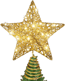Gold Christmas Tree Topper, 20 LED Lights Gold Ornaments Topper, Glittered Metal Star for Christmas Tree Top, Tree Toppers Christmas Decorations Holder for Christmas Tree Home Decoration