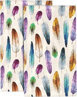 Colorful Feathers Hand Towel Set,Fantastic Feathers Hand Towels for Bathroom 2 Pack Soft Absorbent Decorative Dish Towel for Kitchen Sports Gym Yoga Home Decor 14 x 28 in