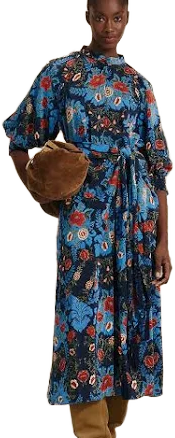 Farm Rio Blue Arabesque Floral Midi Dress