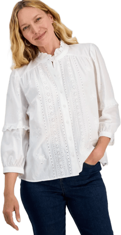 Style & Co. Women's Cotton Eyelet-Front 3/4-Puff Sleeve Blouse