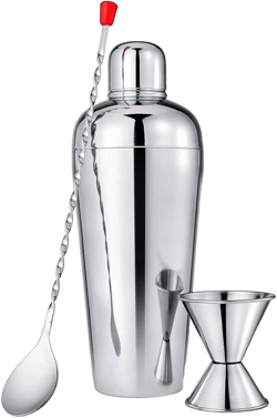 NutriChef 3-Piece Bartender Cocktail Shaker Set with Jigger & Bar Spoon - NCCSPC33