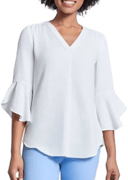 Jones New York Women's Pleated V-Neck Flutter Sleeve Top