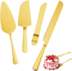 4 Pcs Gold Cake Cutting Set, Premium Cake Cutter & Pie Server Set for Wedding, Thickened Stainless Steel Cake Knife and Server with Rounded Edges, Pie Server Spatula Birthday Christmas Gift