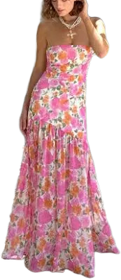 12th Tribe Labelle Strapless Drop Waist Floral Maxi Dress