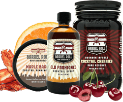 Barrel Roll Bar Essentials Cocktail Mixers - Old Fashioned Cocktail Kit - All-Natural Old Fashioned Drink Mix, Bourbon Cocktail Cherries & Maple Bacon Cocktail Rimmer