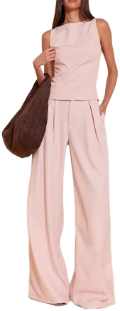 Pale Pink Tailored Woven Wide Leg Pants